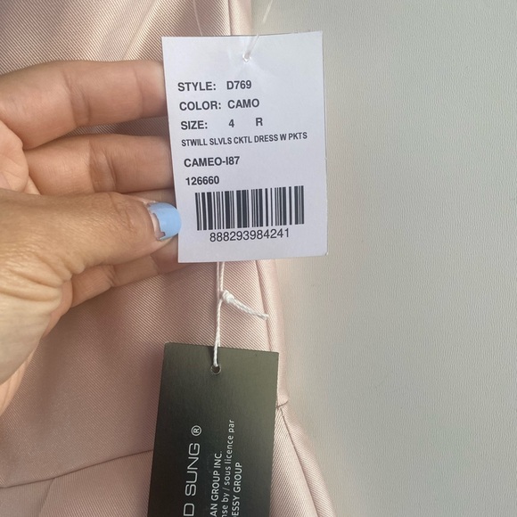 Alfred Sung High-Neck Satin Cocktail Dress With Pockets - D769 - Picture 5 of 10